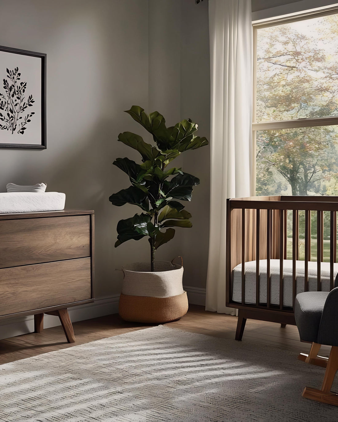 Serene mid-century modern nursery room design