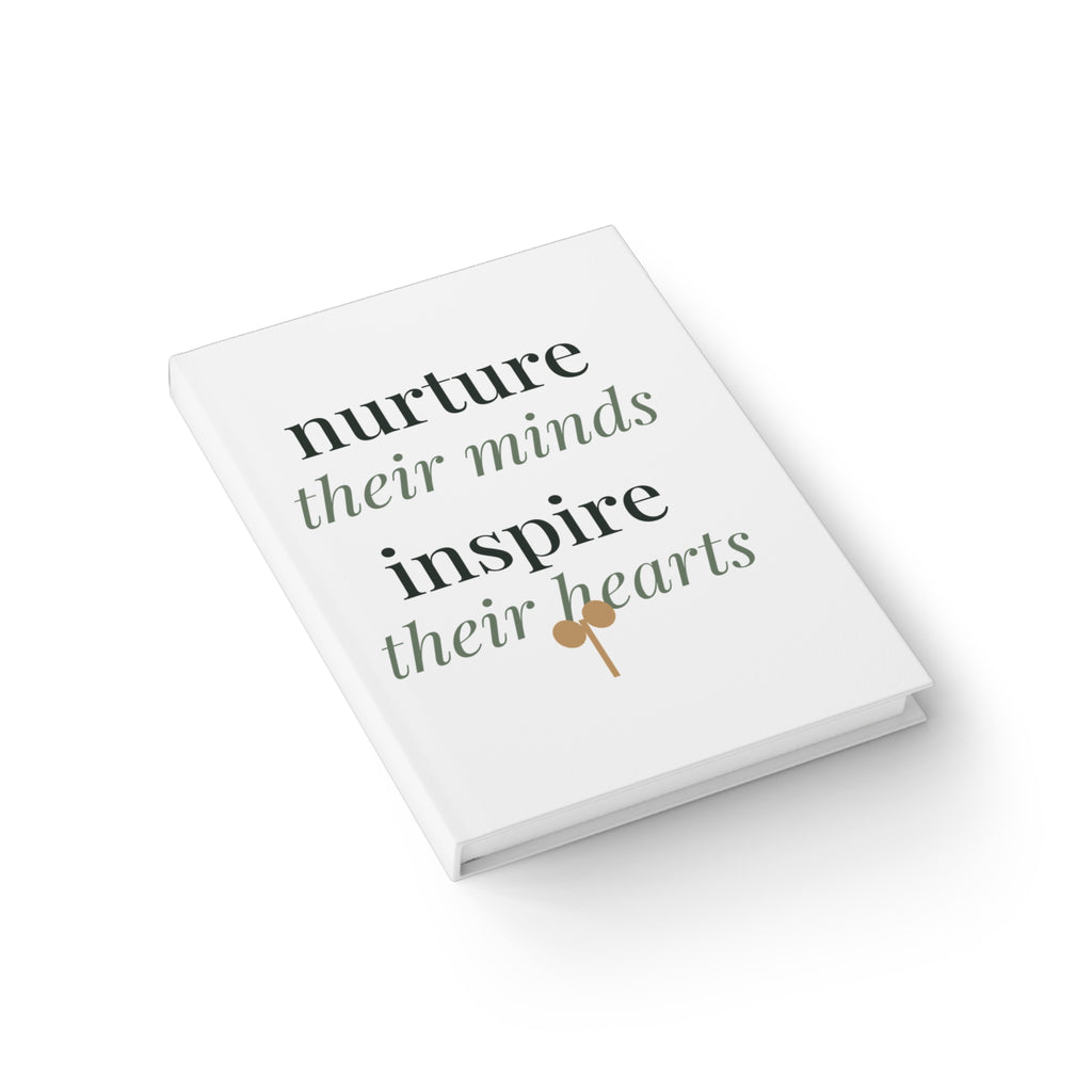 Nurture their minds, inspire their hearts journal, back cover and spine detail
