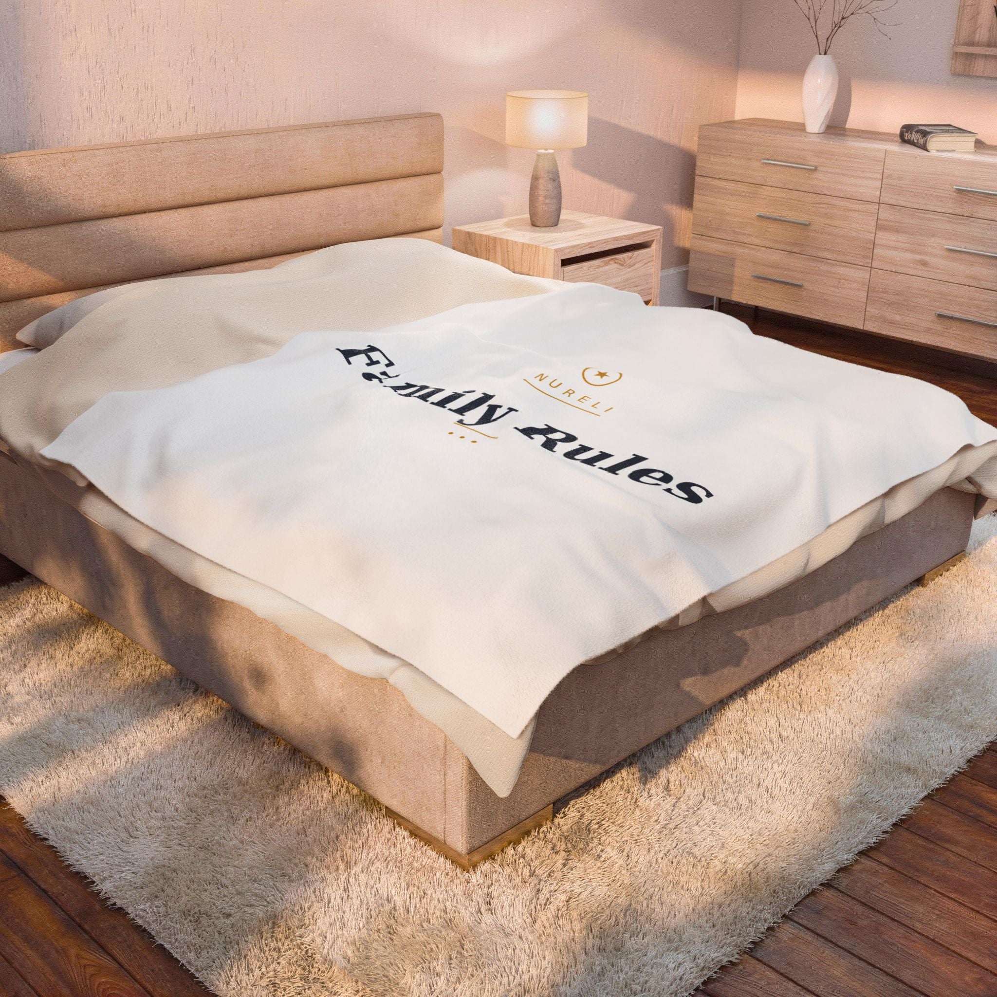 Family Rules Velveteen Plush Blanket – Cozy Decorative Throw for Living Room & Gifts
