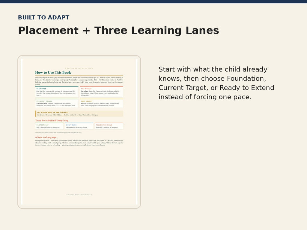 Early Scholars placement and three learning lanes