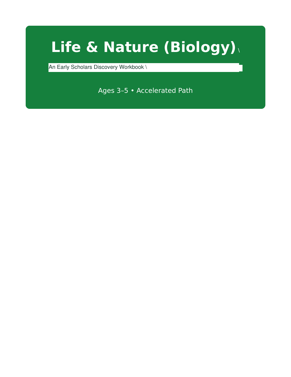 Early Scholars Life and Nature commercial workbook cover