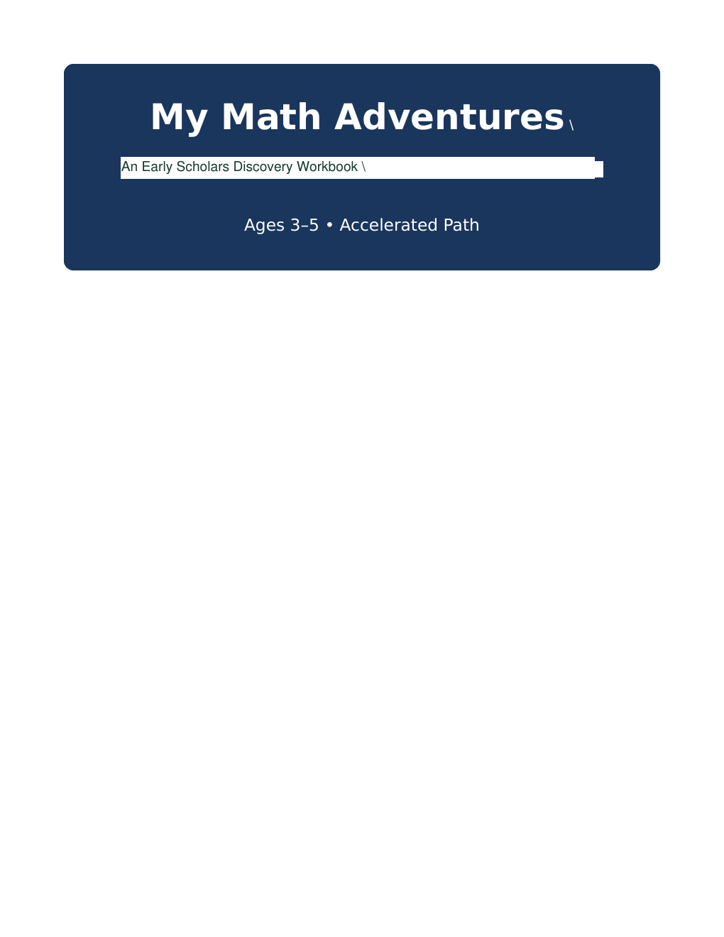 Early Scholars Math Adventures commercial workbook cover
