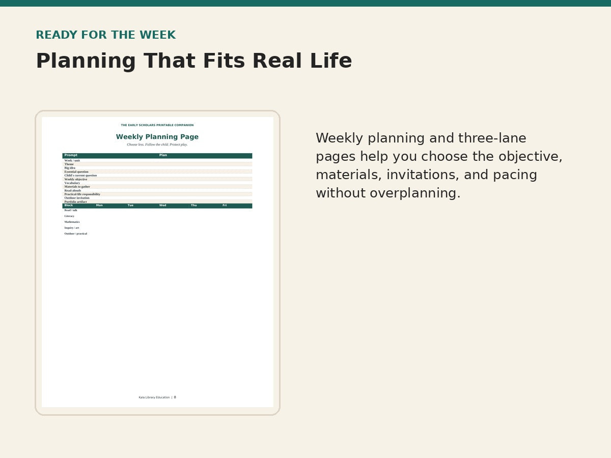 Early Scholars Printable Companion weekly planning pages