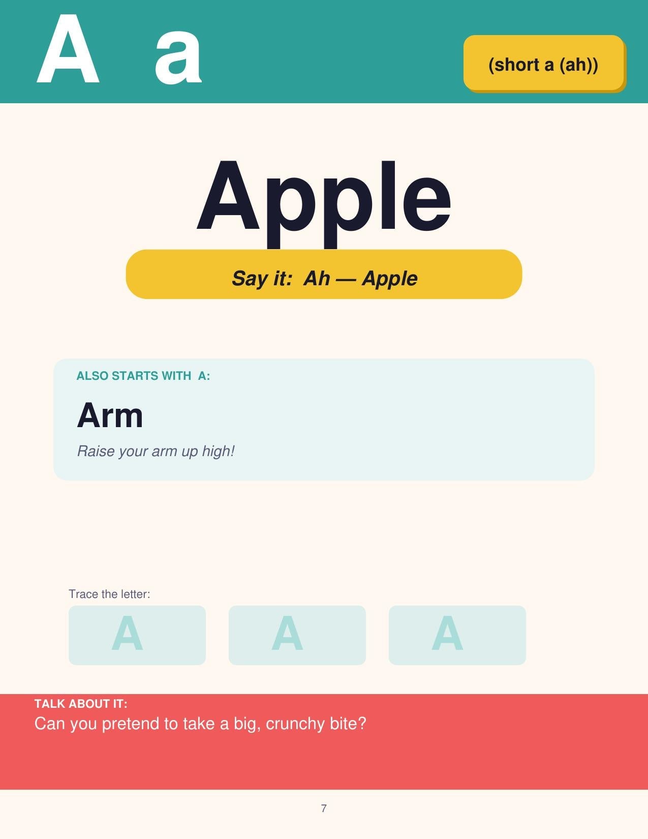 Look inside Everyday ABCs, letter A and Apple page
