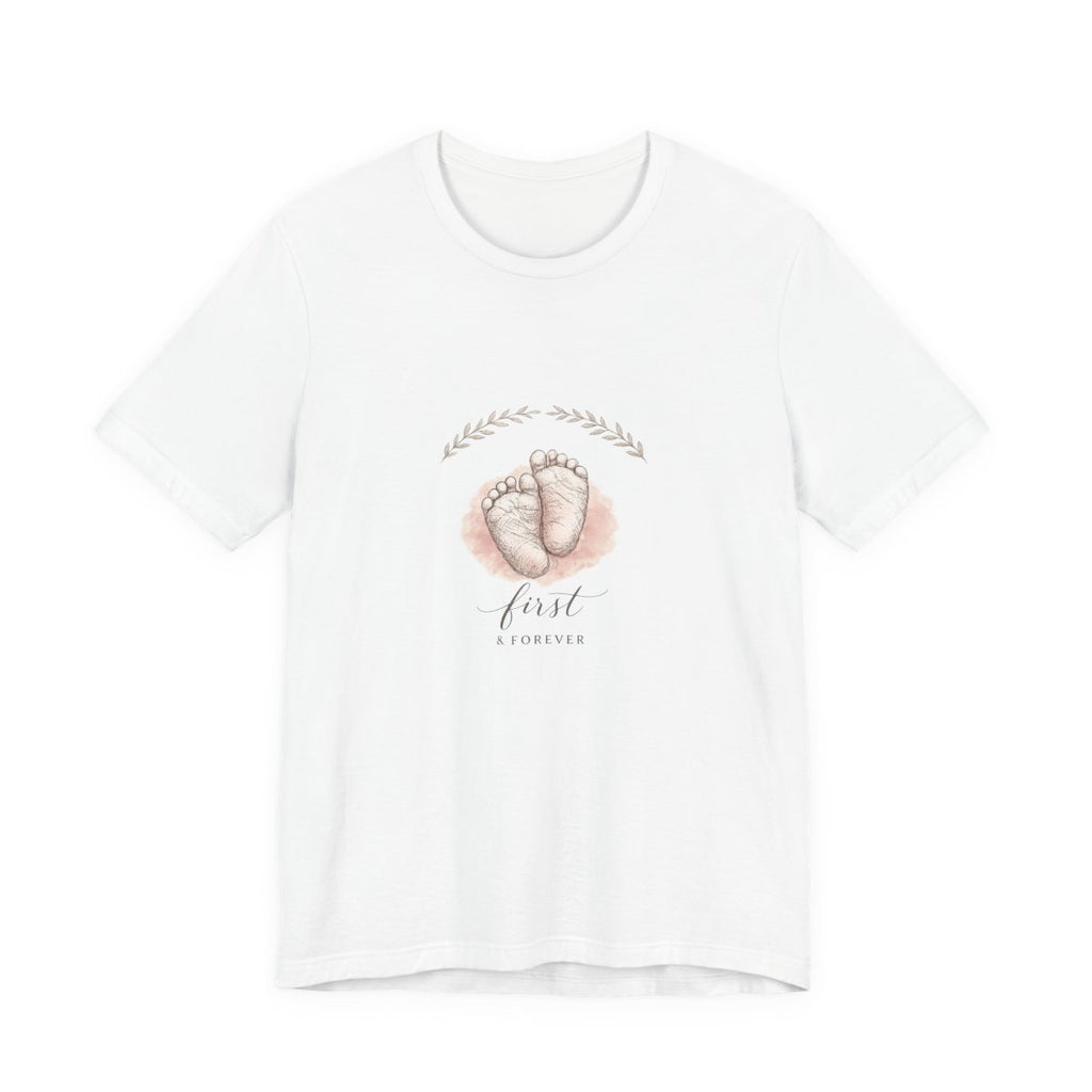 First & Forever tee front — white