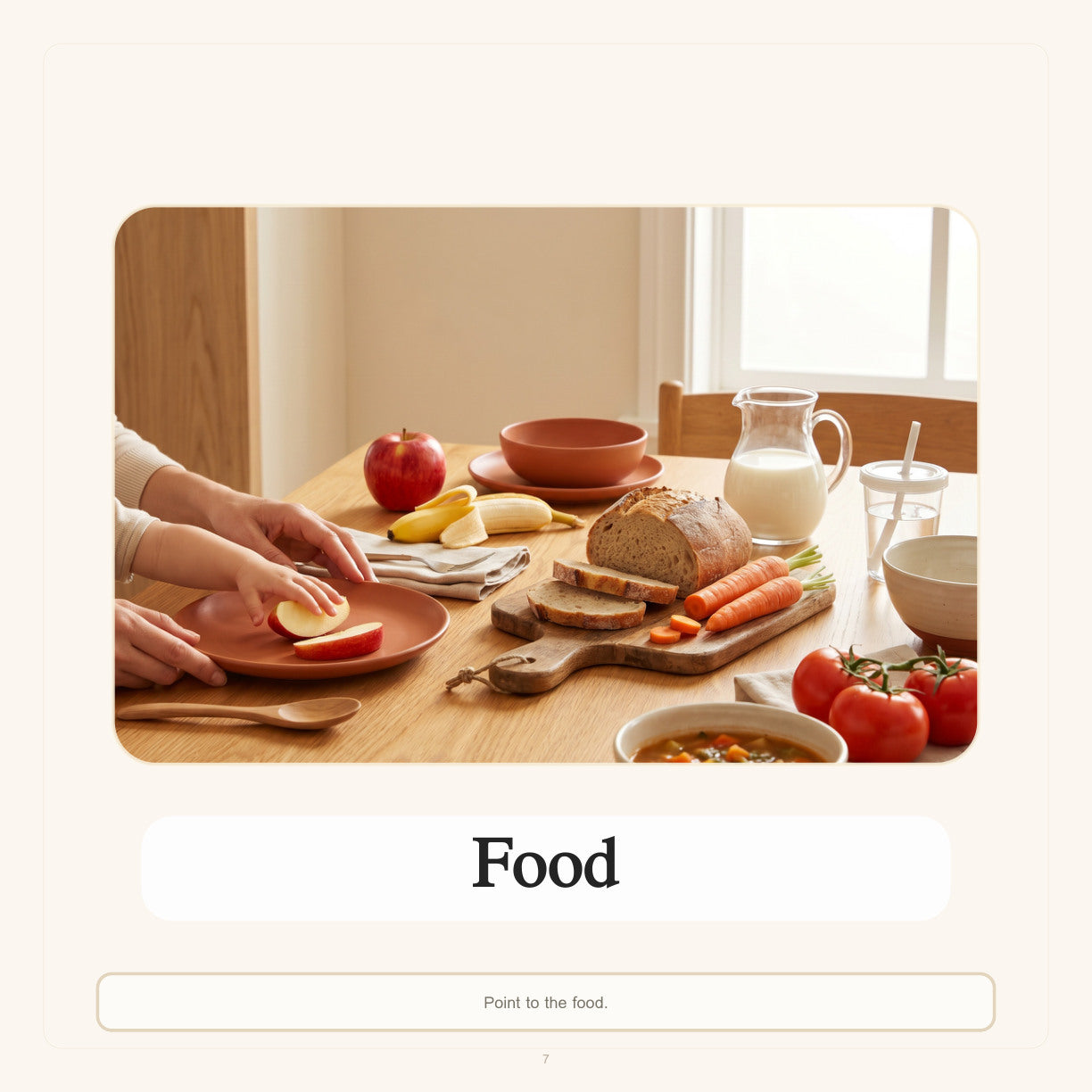 Look inside First Words Food: real-world food introduction page