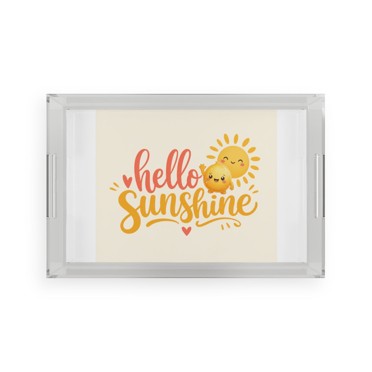 Hello Sunshine design on a premium acrylic serving tray from Nureli Kids