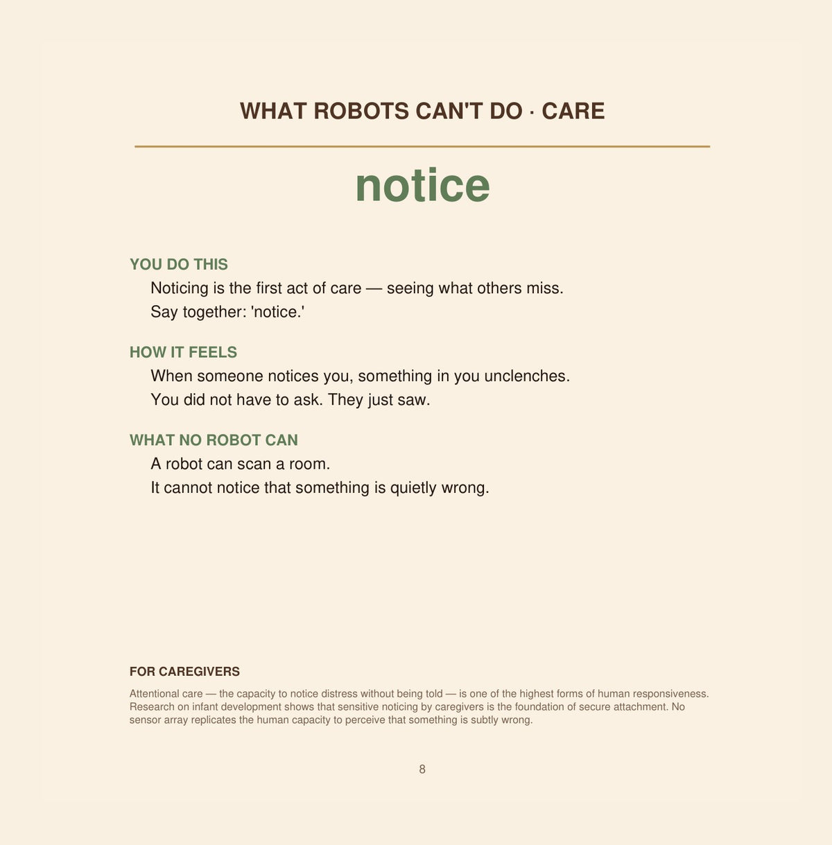 Look inside What Robots Can't Do: Care: interior page 8