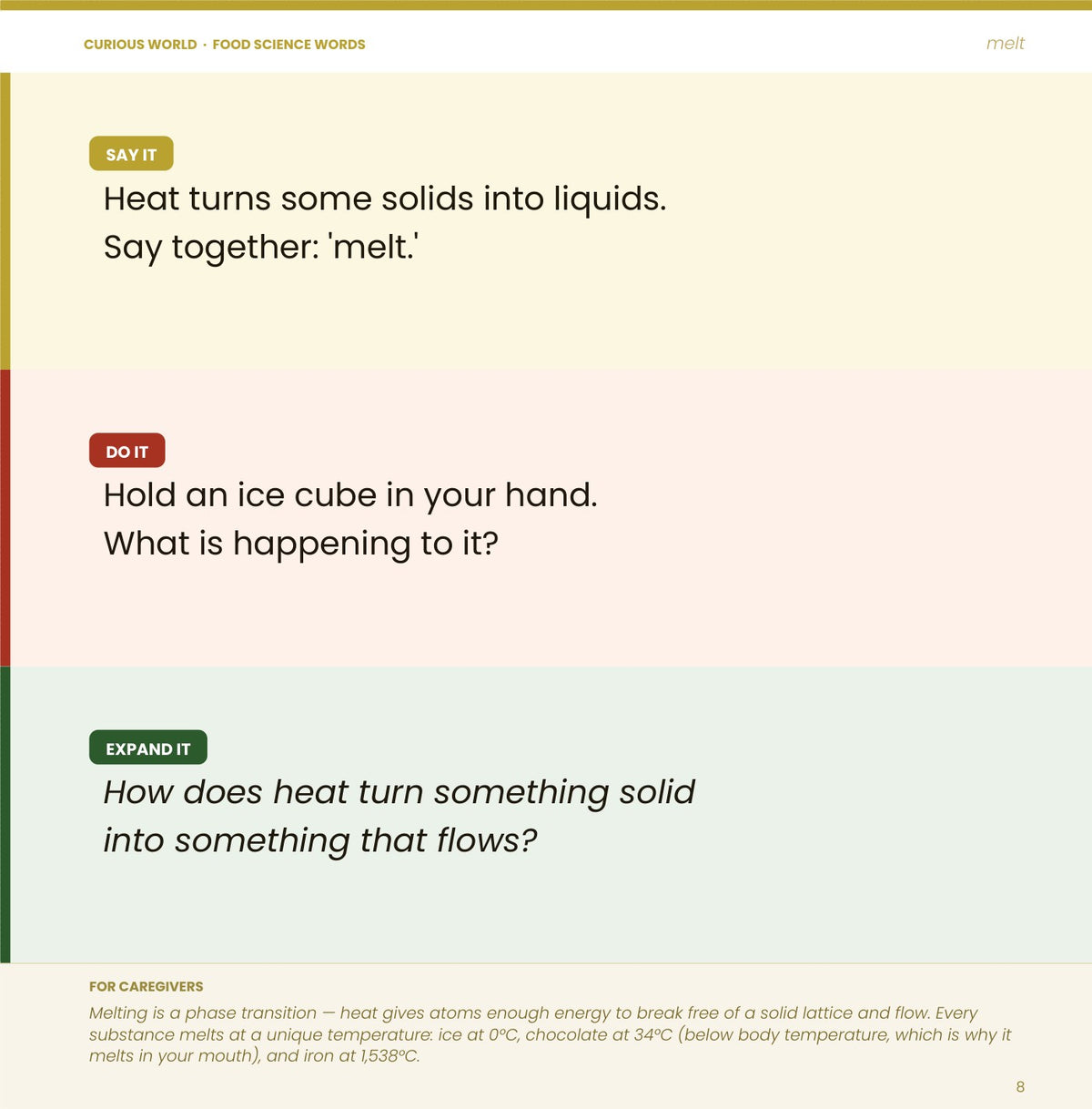 Look inside Curious World: Food Science Words (Toddler Edition): interior page 8