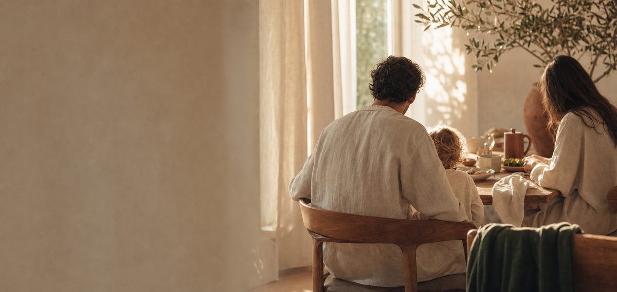 Family Circle collection banner: family gathered at a sunlit table