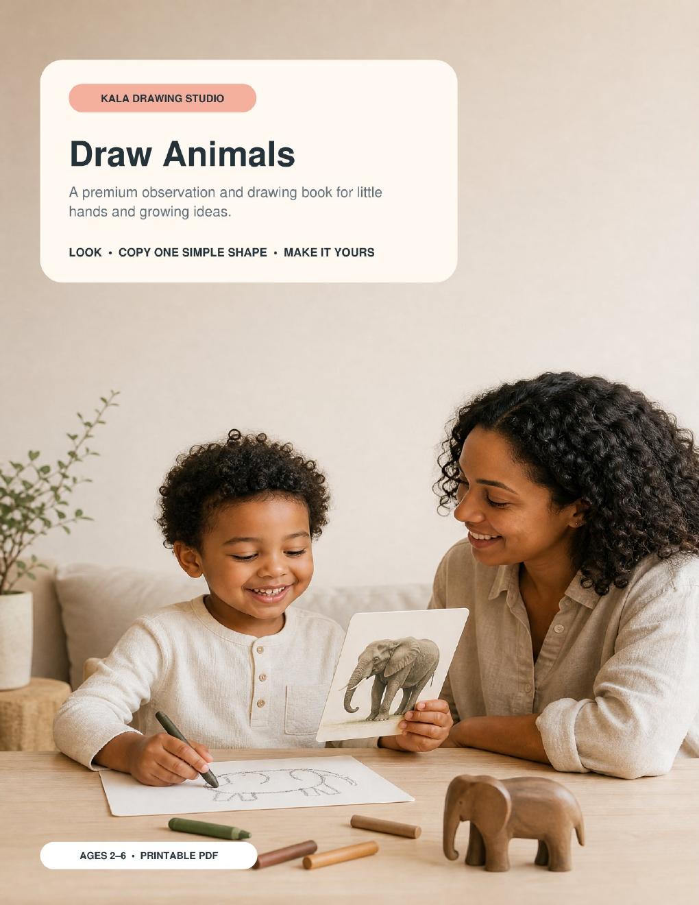 Draw Animals printable drawing book cover, KALA Drawing Studio
