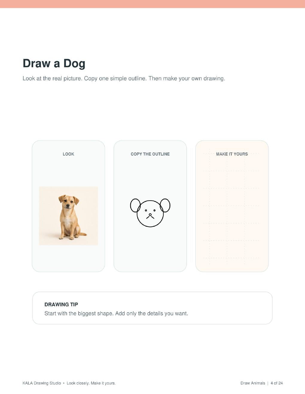 Look Inside Draw Animals, dog drawing activity