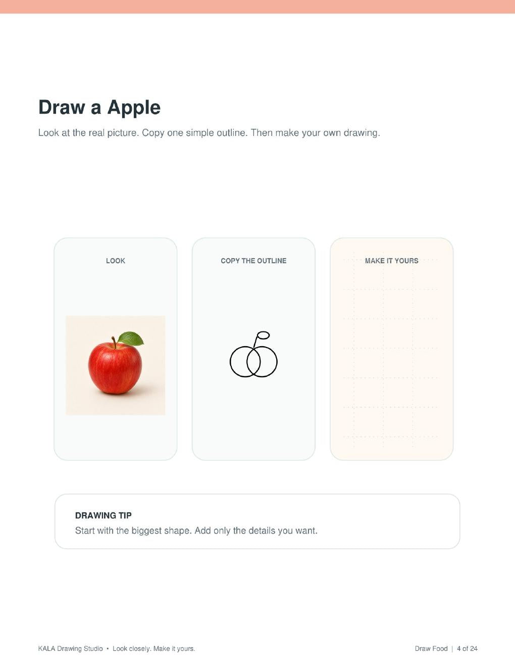 Look Inside Draw Food, apple drawing activity