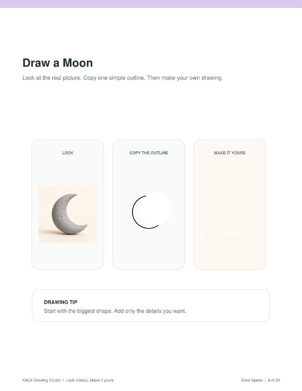 Look Inside Draw Space, moon drawing activity
