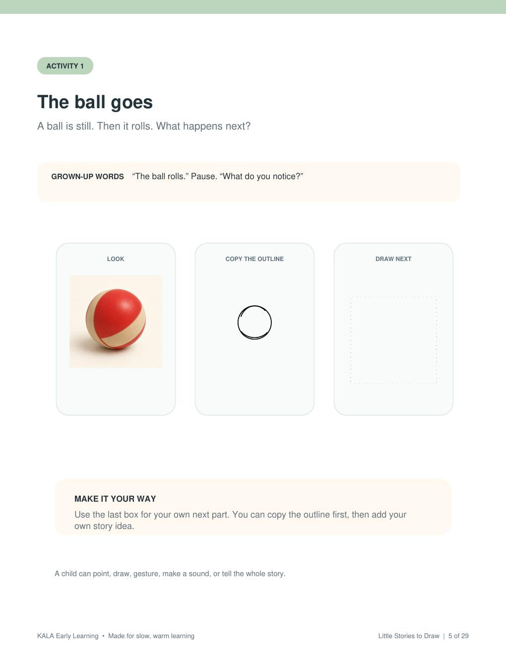 Look Inside Little Stories to Draw, The Ball Goes sequencing activity