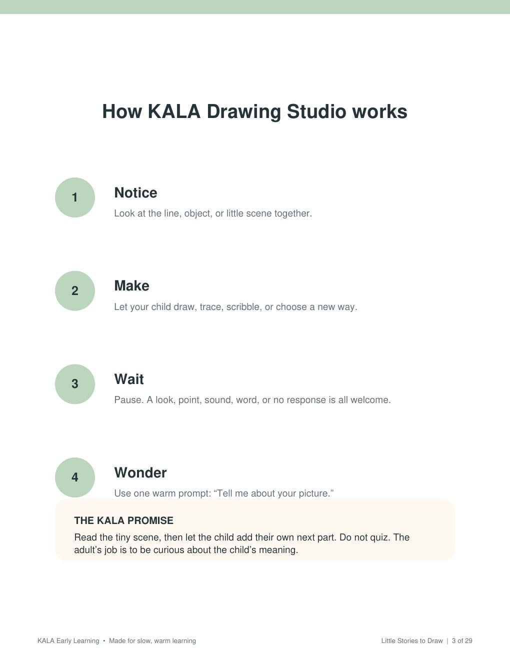 Look Inside Little Stories to Draw, Notice Make Wait Wonder method