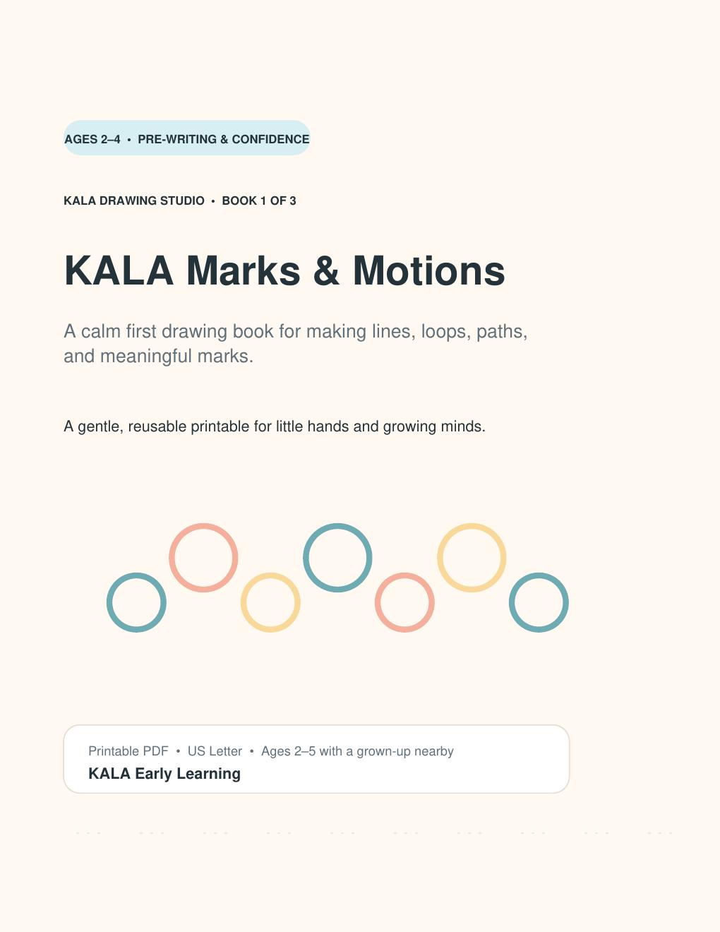 KALA Marks and Motions printable pre-writing book cover