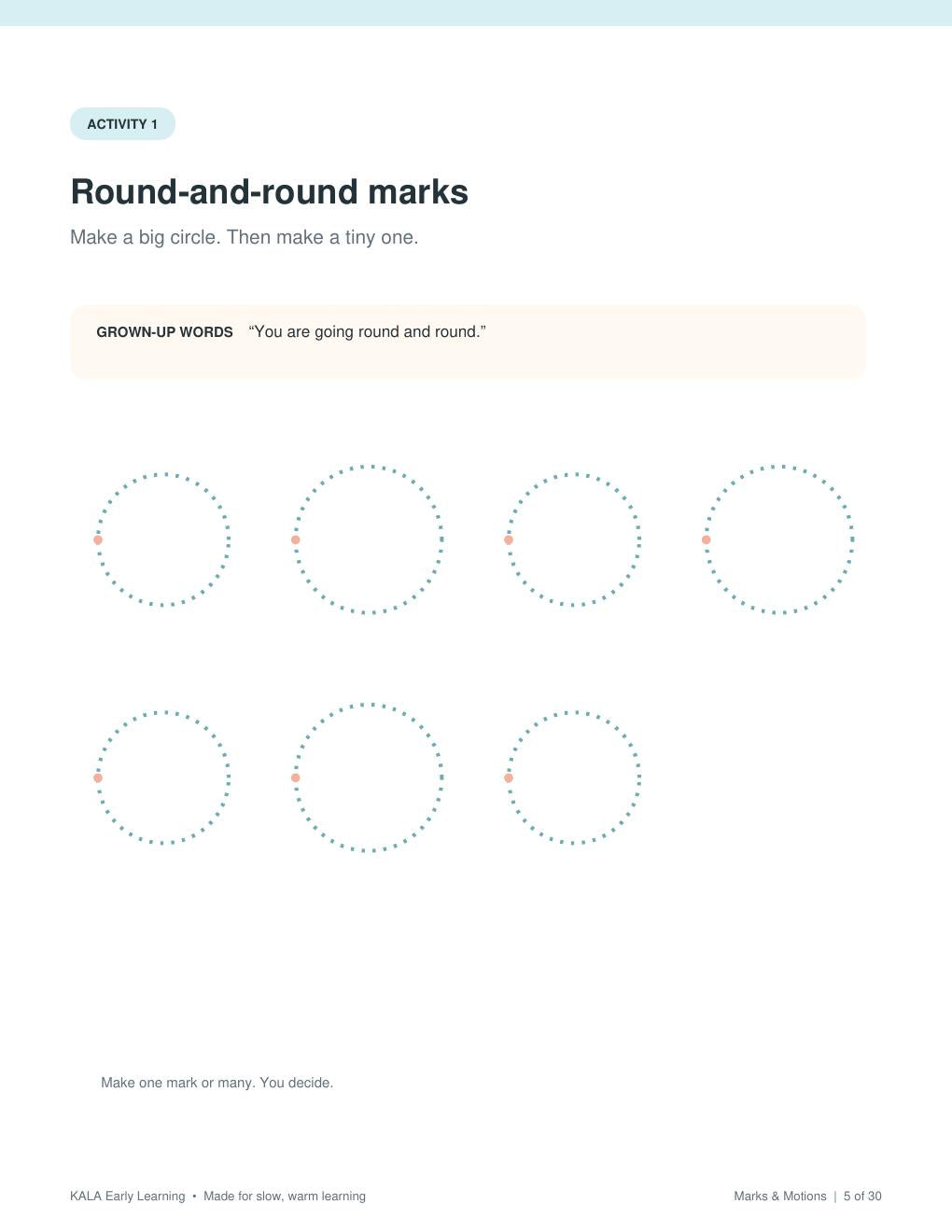 Look Inside Marks and Motions, round and round pre-writing activity