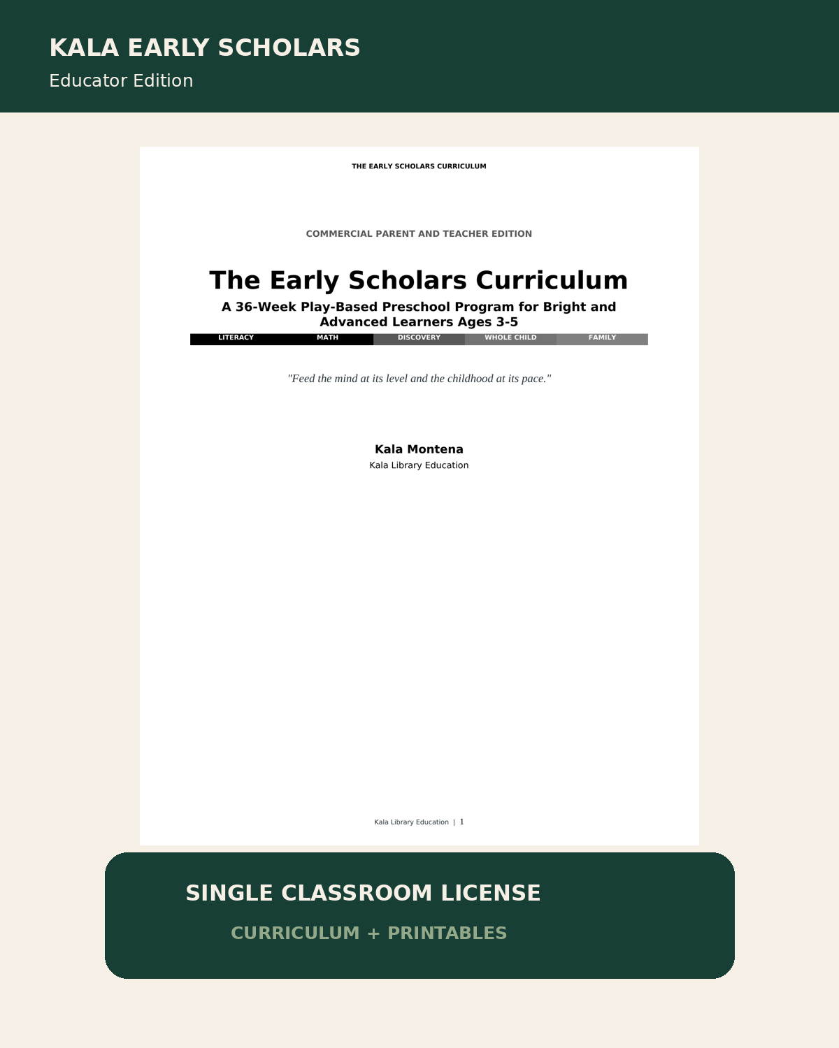 Kala Early Scholars Educator Edition, single classroom license