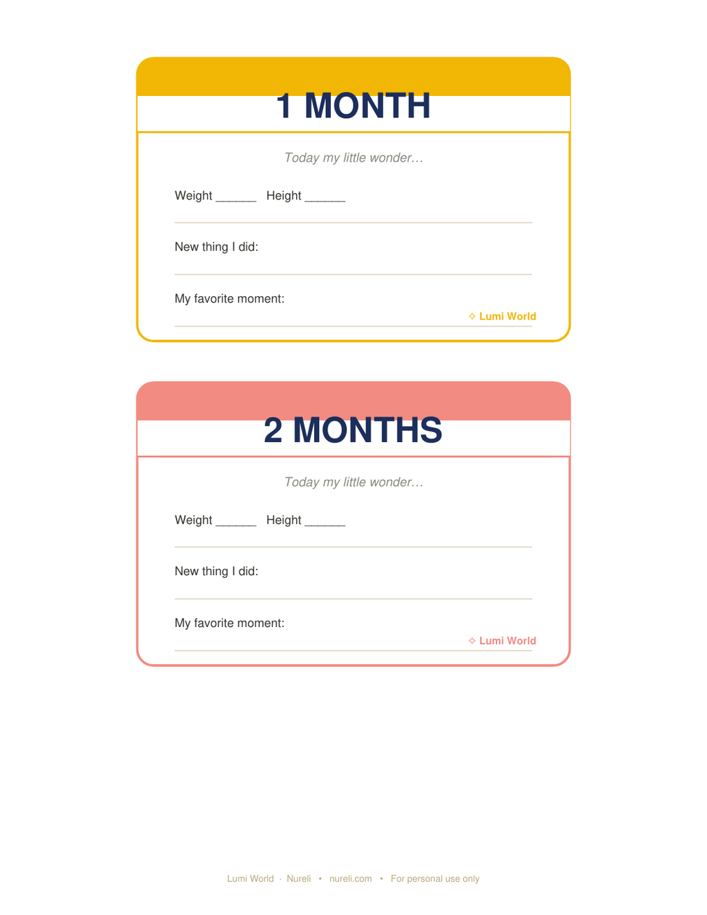 Lumi Milestone Cards sample month cards