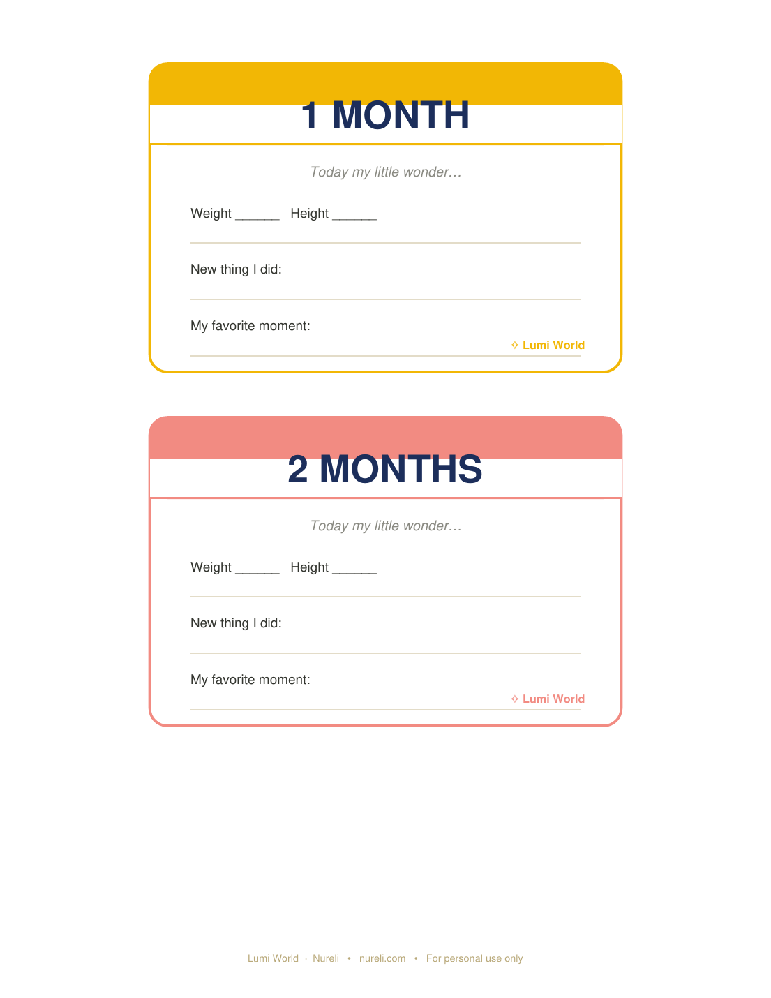 Lumi Milestone Cards sample month cards