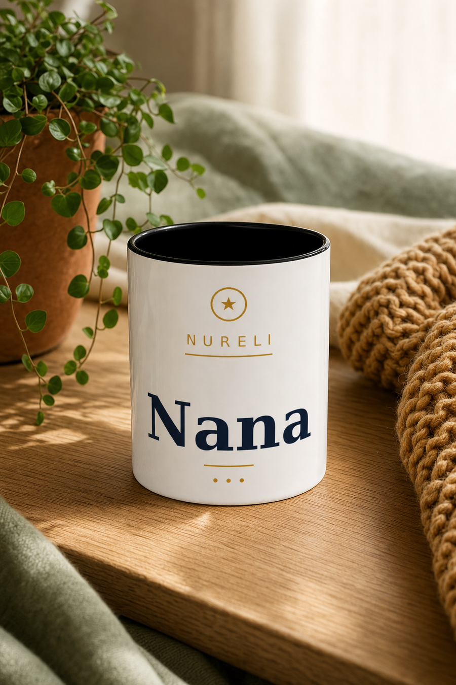 Nana Mug by Nureli by Kala Library, ceramic mug styled on a warm oak table in soft morning light, premium lifestyle photo