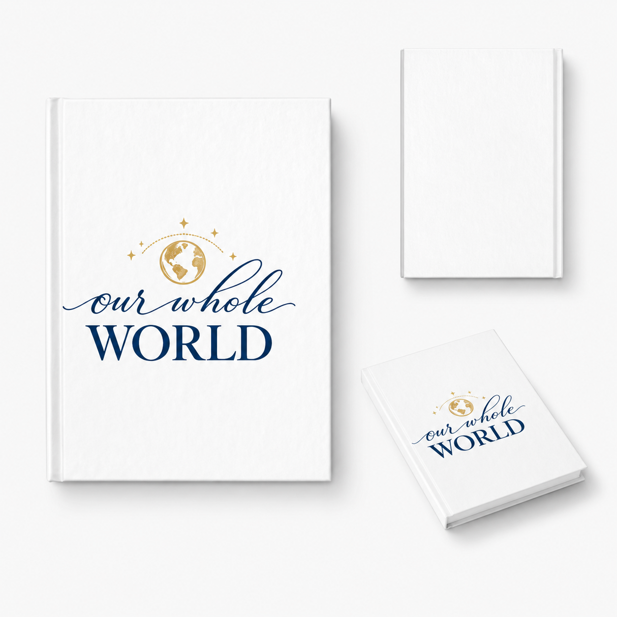Our Whole World Journal shown in three clean product views on a white background