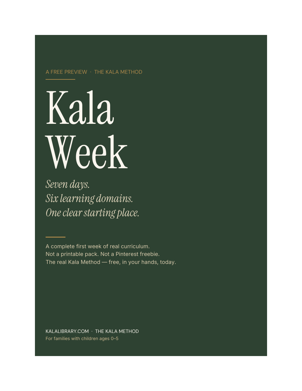 The Kala Week free Early Scholars curriculum preview cover