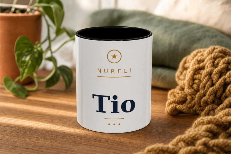 Tio Mug by Nureli by Kala Library, ceramic mug styled on a warm oak table in soft morning light, premium lifestyle photo