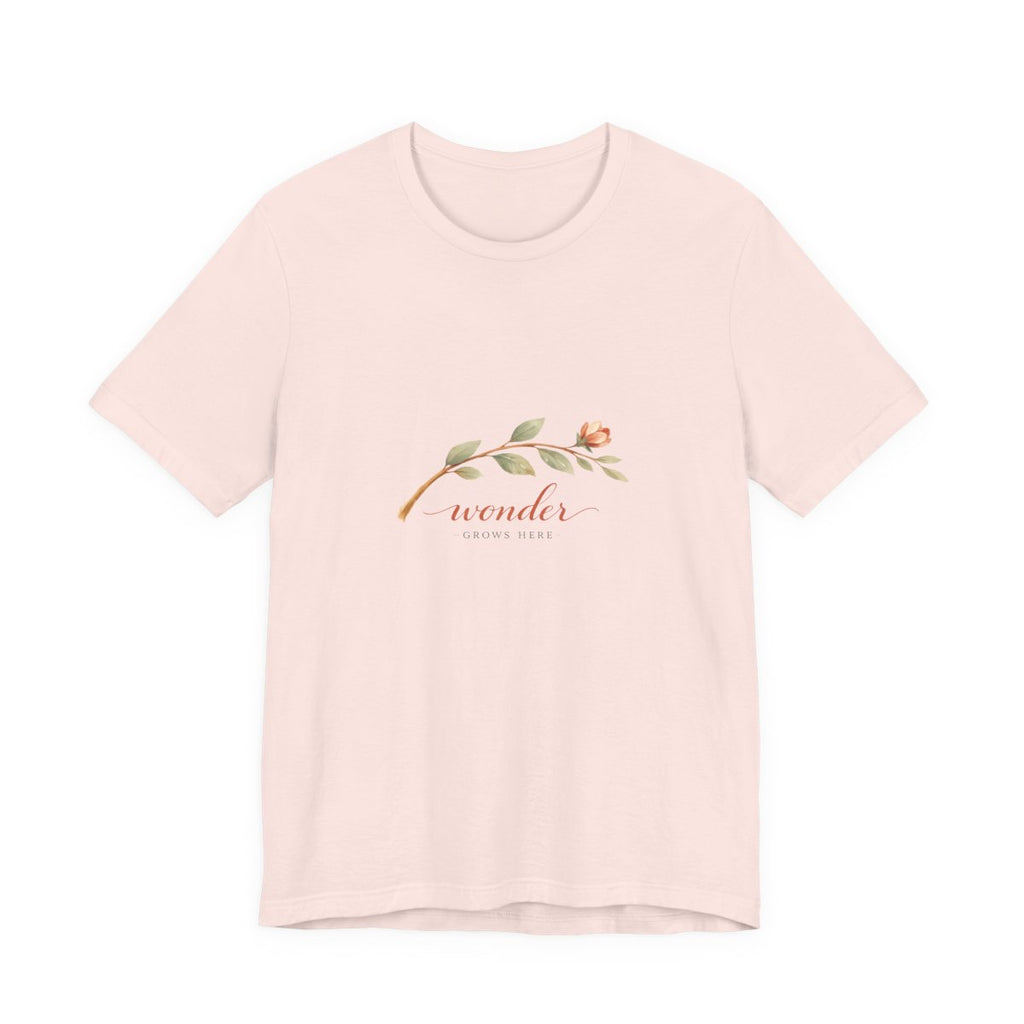 Wonder Grows Here tee front — natural