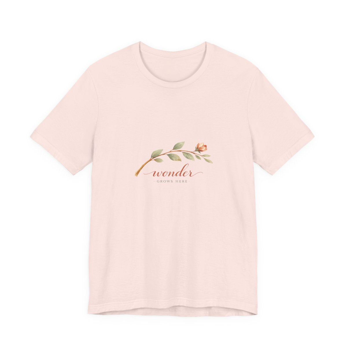 Wonder Grows Here tee front — natural
